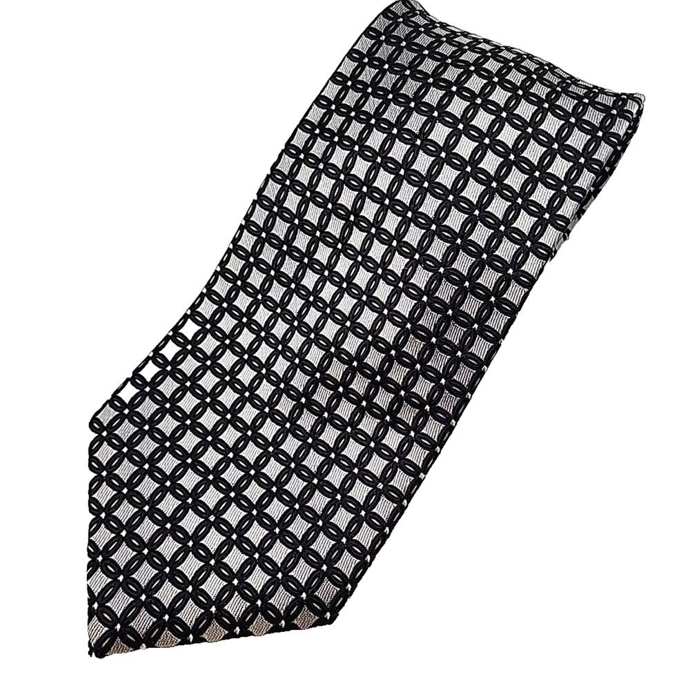 Pierre Cardin Silk Necktie Black and Silver Geometric - Like New - Picture 1 of 4